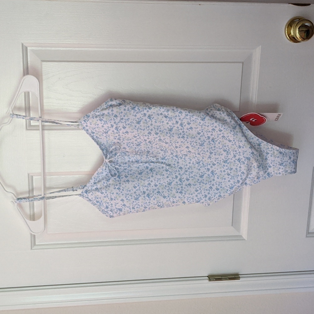 CIDER Blue Floral swimsuit one piece u neckline flattering nwt Women's M